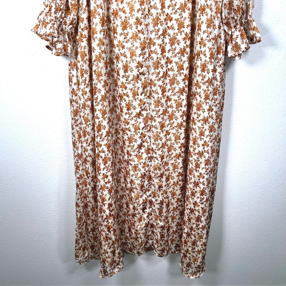 Pink Lily Floral Long Sleeve Midi Dress V Neck Ruffle Cuffs Women's - Picture 9 of 11